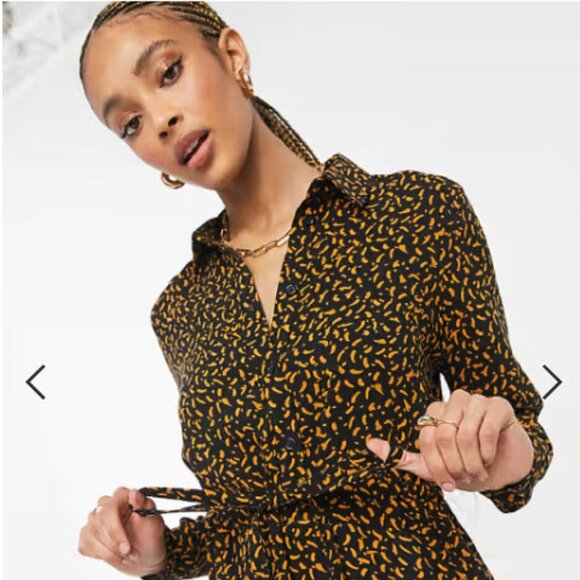 New tiered shirt dress in black abstract print XL - Picture 2 of 3